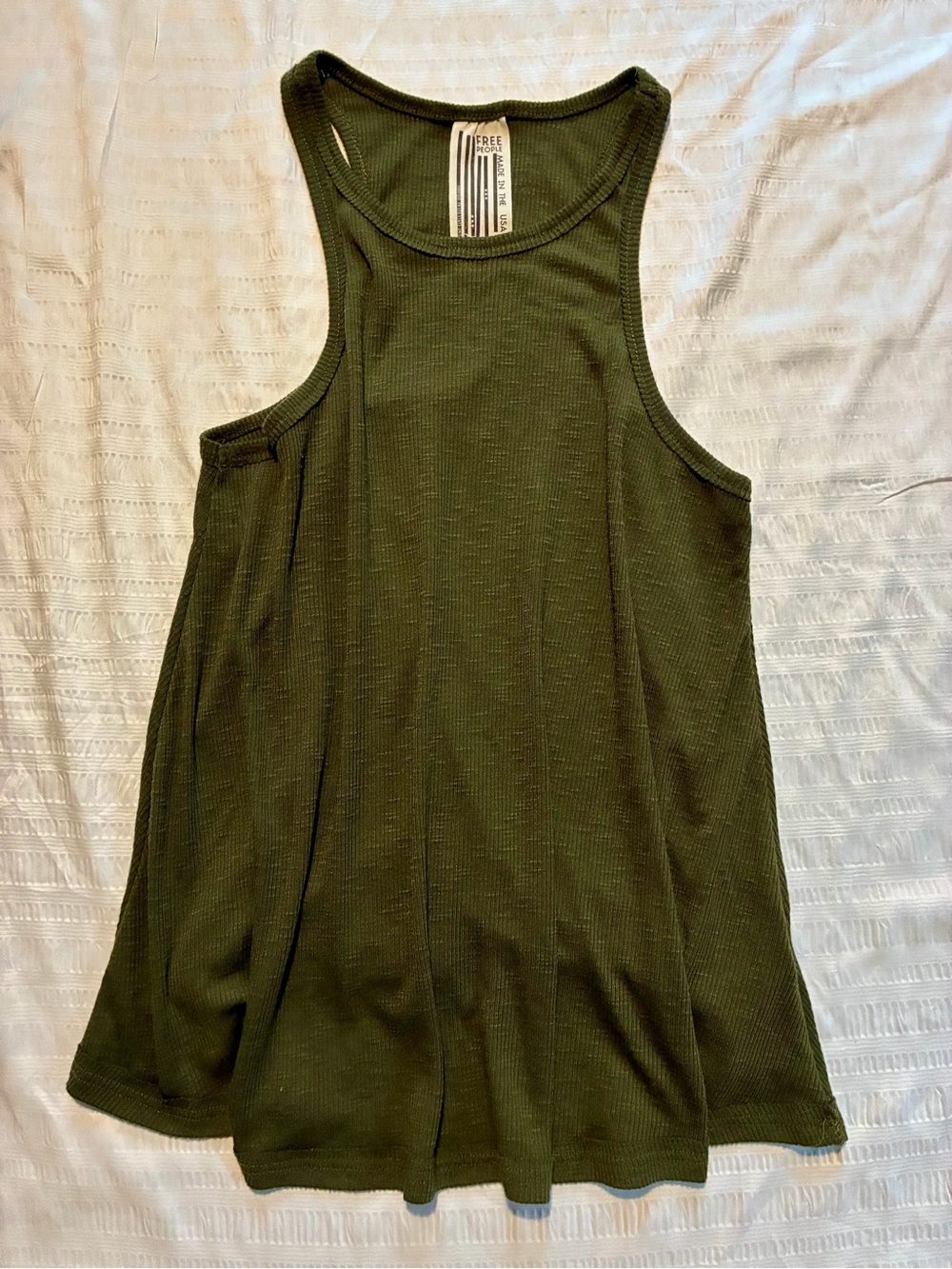Free People Olive Green Long Beach Ribbed Swing Tank Top Size S